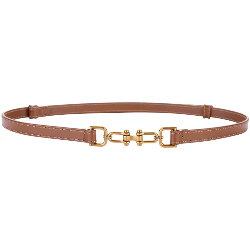 Ceintures Coréennes En Cuir Véritable Pour Femmes, Ceinture De Taille Fine En Cuir Verni Avec Boucle Dorée Pour Robe, Ceinture De Luxe Réglable Pour Femmes