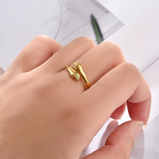 Romantic Love Hug Carved Hand Rings Creative Love Forever Opening Finger Adjustable Hand Ring for Women Men Fashion Jewelry Gift