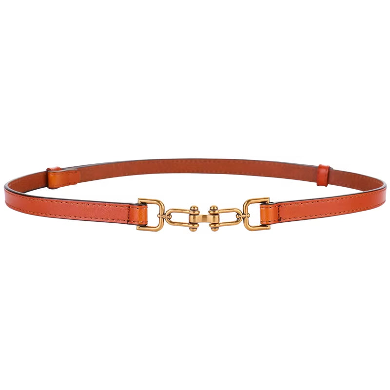 Ceintures Coréennes En Cuir Véritable Pour Femmes, Ceinture De Taille Fine En Cuir Verni Avec Boucle Dorée Pour Robe, Ceinture De Luxe Réglable Pour Femmes