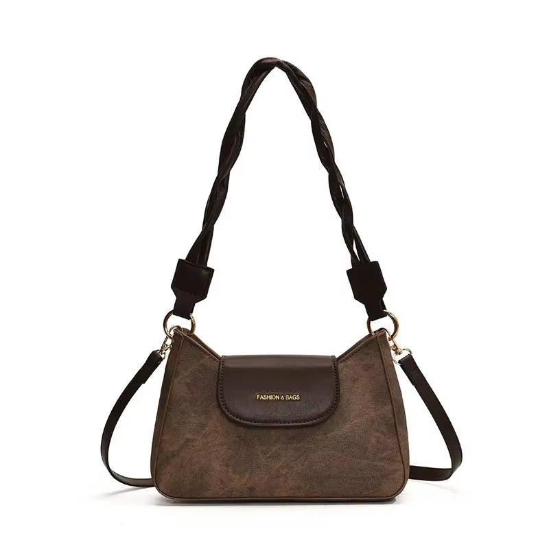 Retro Casual Single Shoulder Bag Commuter Women'S Bag New Trend Small Square Bag Brown Underarm Bag Spring New Model