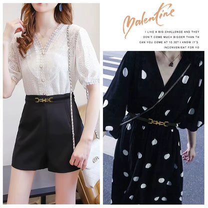 Ceintures Coréennes En Cuir Véritable Pour Femmes, Ceinture De Taille Fine En Cuir Verni Avec Boucle Dorée Pour Robe, Ceinture De Luxe Réglable Pour Femmes