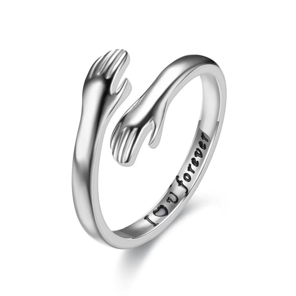 Romantic Love Hug Carved Hand Rings Creative Love Forever Opening Finger Adjustable Hand Ring for Women Men Fashion Jewelry Gift
