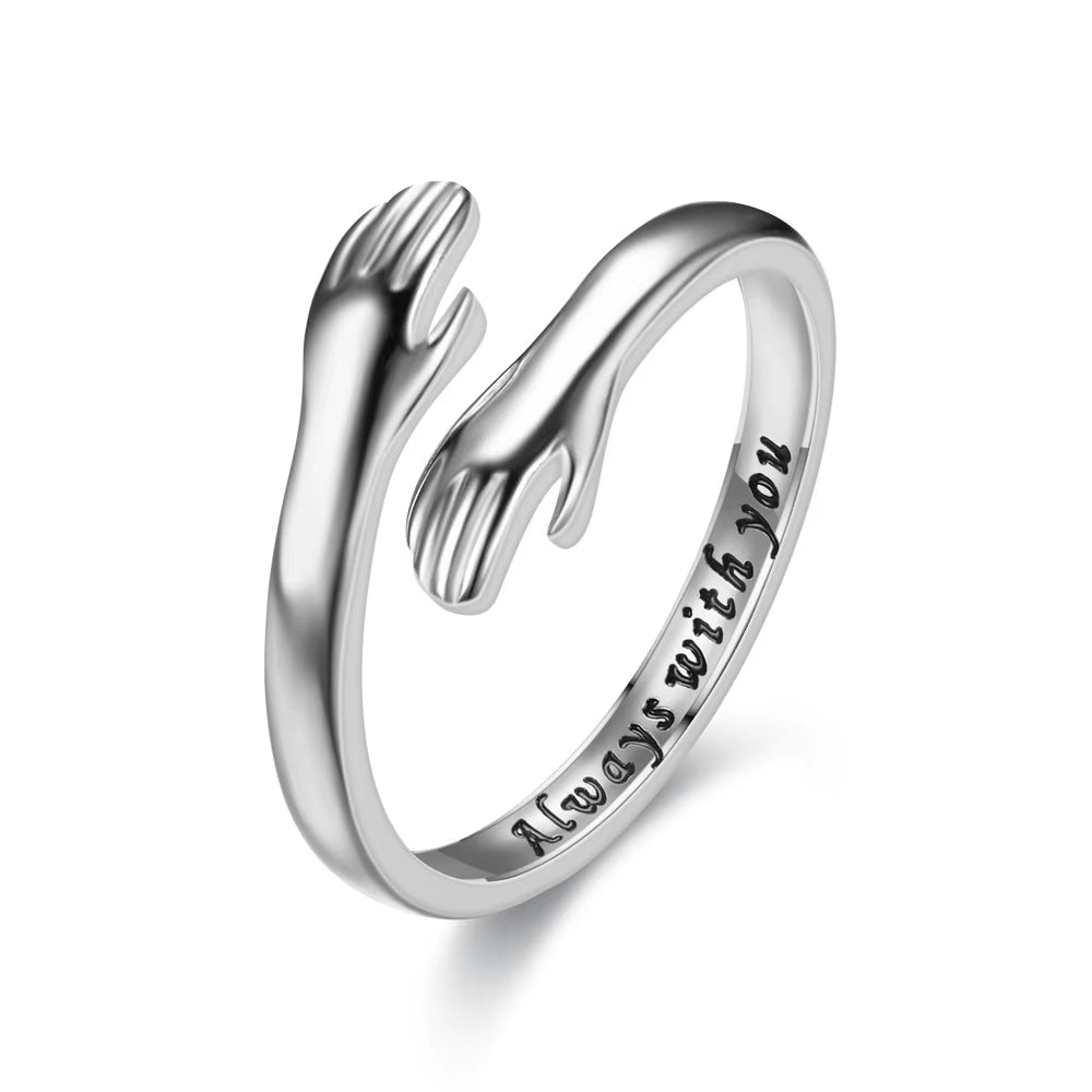 Romantic Love Hug Carved Hand Rings Creative Love Forever Opening Finger Adjustable Hand Ring for Women Men Fashion Jewelry Gift