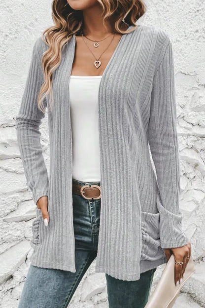 Cardigan Amincissant Côtelé De Couleur Unie Pour Femme, Manteau Polyvalent, Minimaliste Européen Et Américain, Nouvelle Collection Automne.