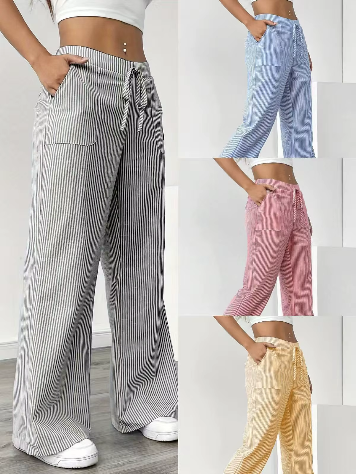 Valencia – Pantalon Large Rayé