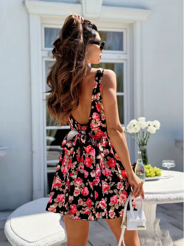 Elodie – Robe Mini Fleurie Dos Nu