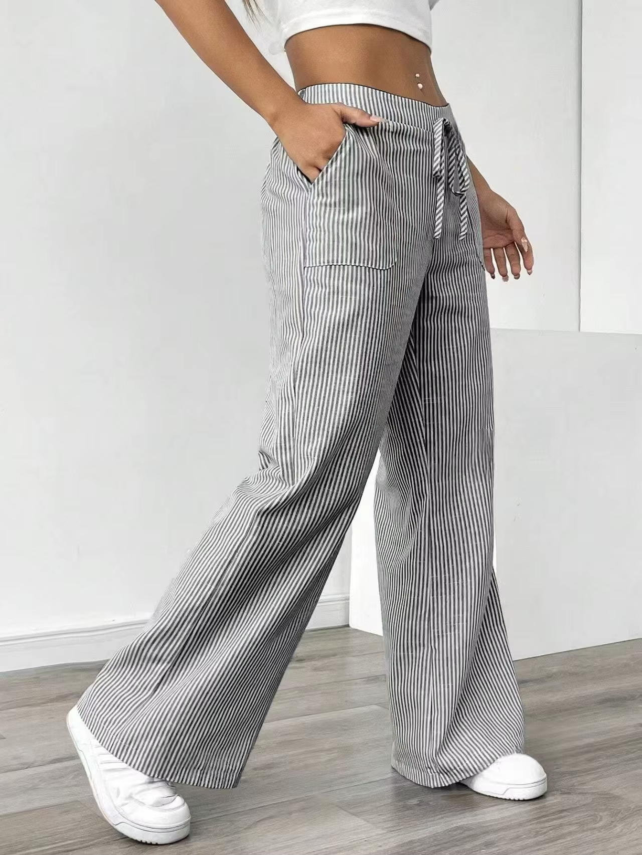 Valencia – Pantalon Large Rayé