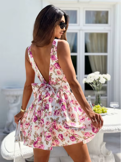 Elodie – Robe Mini Fleurie Dos Nu