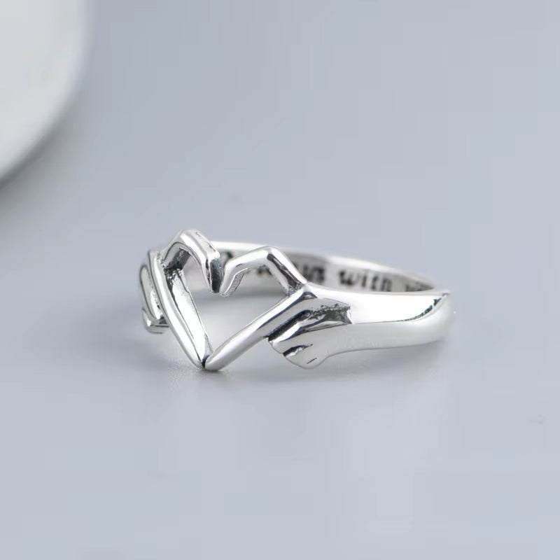 Luxury Designer Double Hand Heart Couple Rings for Women Love Hug Wedding Valentine'S Day Gift Adjustable Jewelry