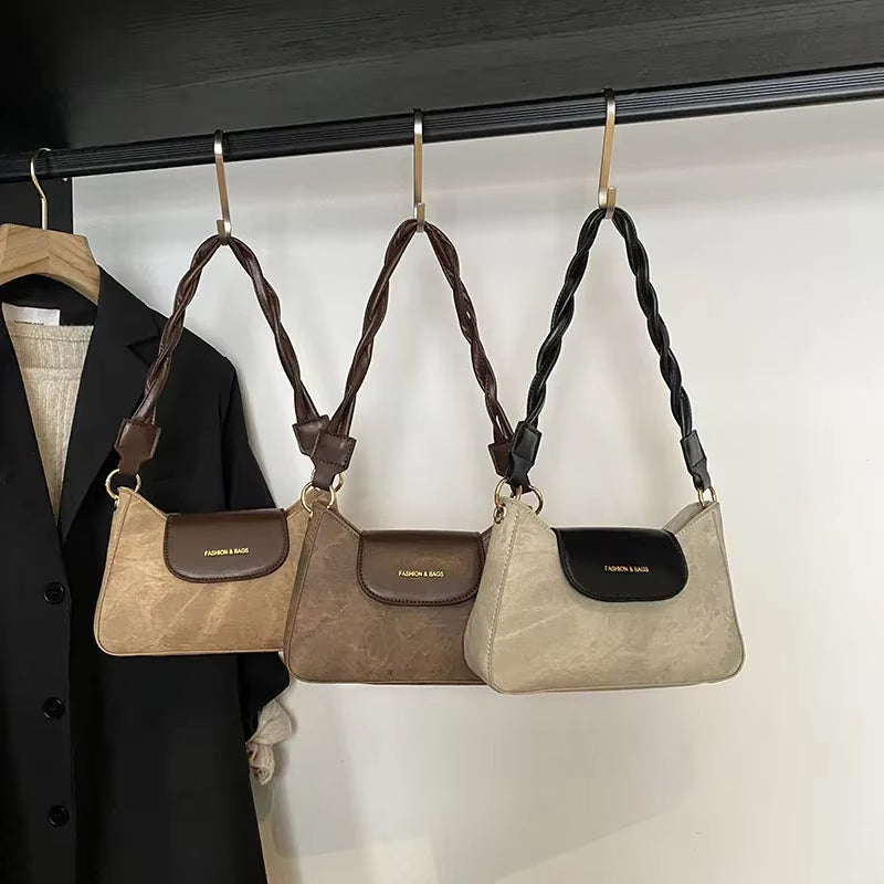 Retro Casual Single Shoulder Bag Commuter Women'S Bag New Trend Small Square Bag Brown Underarm Bag Spring New Model