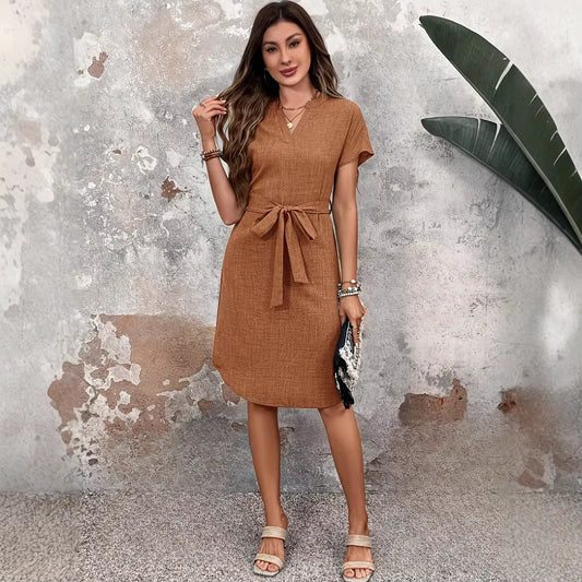 Robe vintage élégante orange pour femme – coupe fluide
